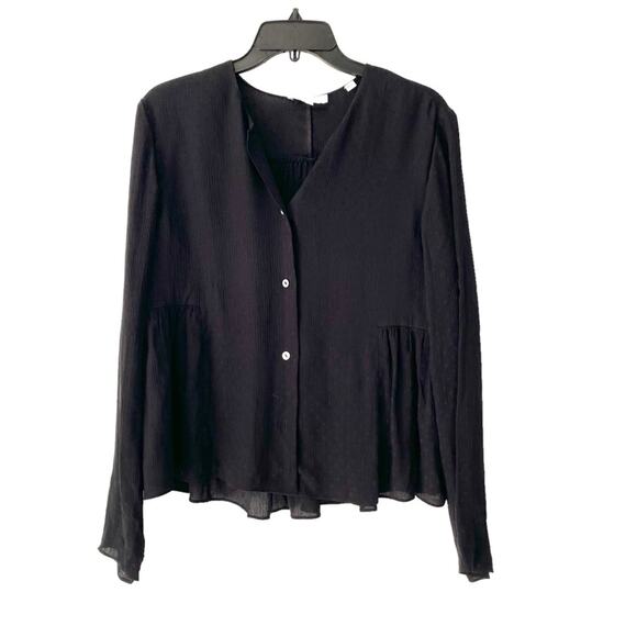 Vince Silk Dot Black Jacquard Ruched Panel Button Down Blouse size medium - Picture 4 of 10